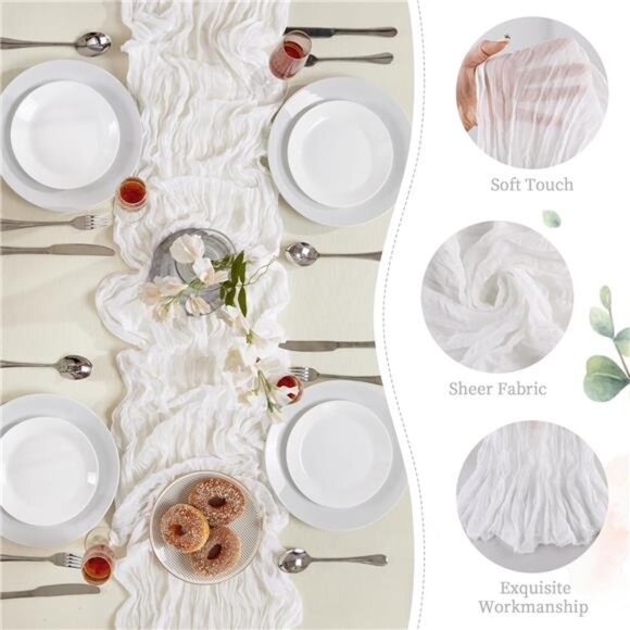 6 Pack White Cheesecloth Table Runner 10FT Long Boho Gauze Table Runner Rustic - Picture 5 of 7